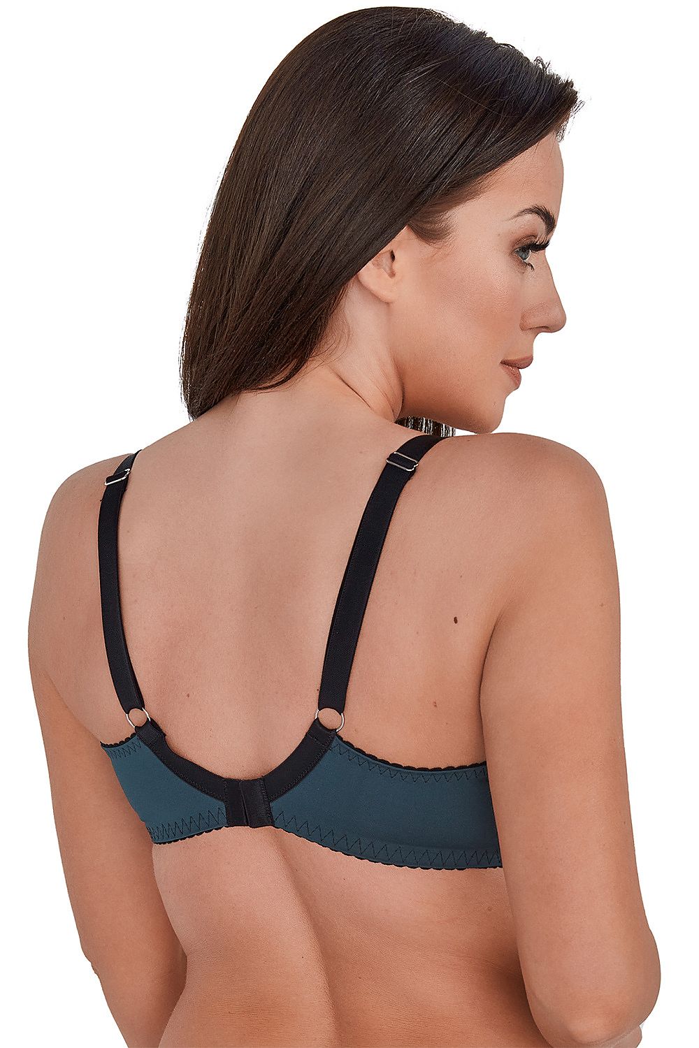 Elegant Turquoise Semi-Padded Bra Classic Design Whole Cup Stretch Knit With Flock Pattern Back Made Of Thick Smooth Microfiber Cut Medium Built The Vertical Cut On The Lower Cup Holds The Bra Well And Adheres To The Bridge Great For Under Clothes