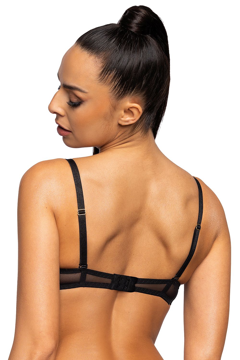 Deeper Love Push-Up Bra Black Neckline Is Decorated With Lace Insert & Elastic Detachable Straps Upper Part Of The Cups & Bridge & Back Are Made Of Mesh Lower Part Is Covered With Lace Removable Inserts Removable Shoulder Straps