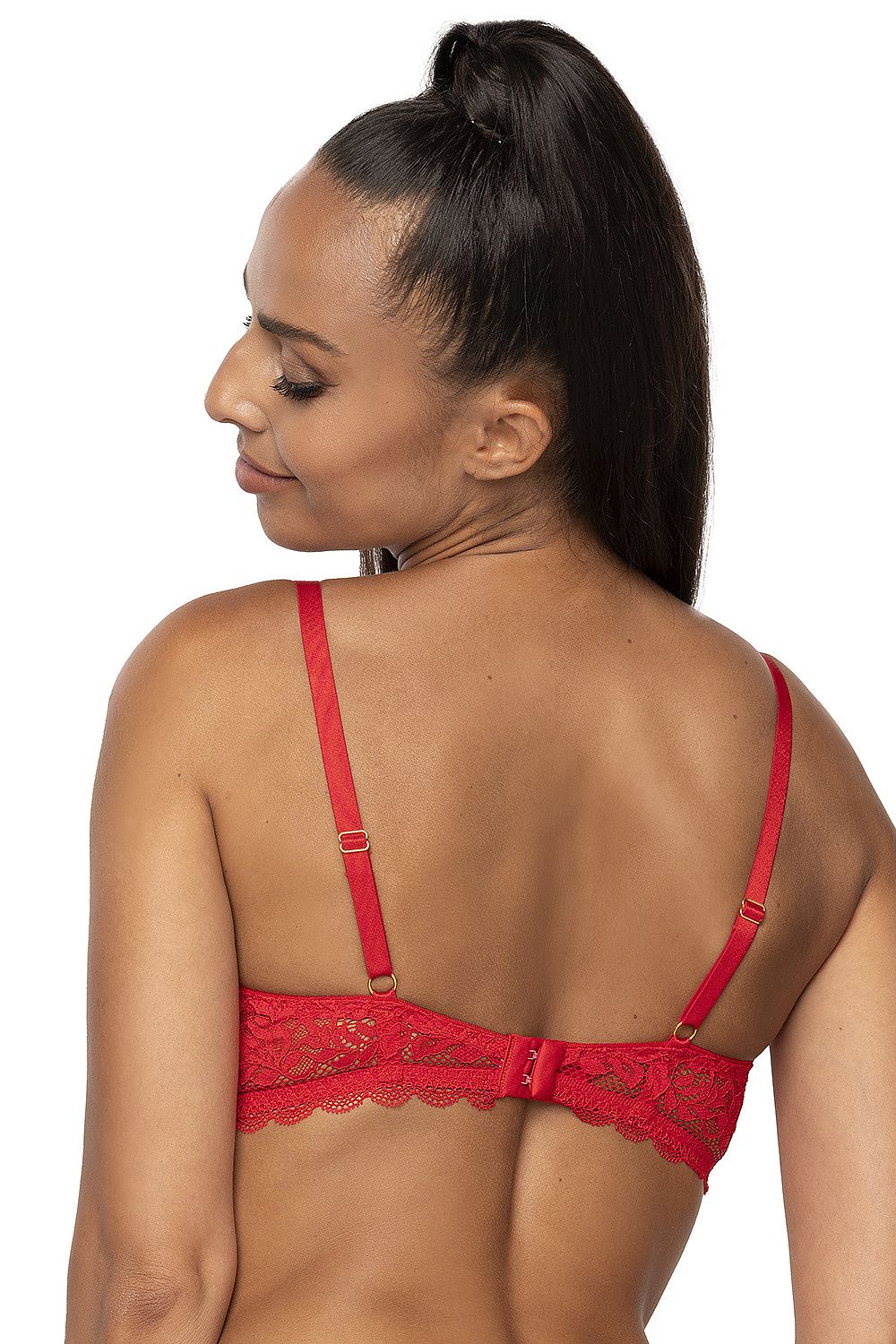 Wild And Hot Red Push-Up Bra With Wires To Support Your Breasts Shaping Them Properly Adjustable Straps Showing Up Front Between The Cups A Bow That Matches Other Products