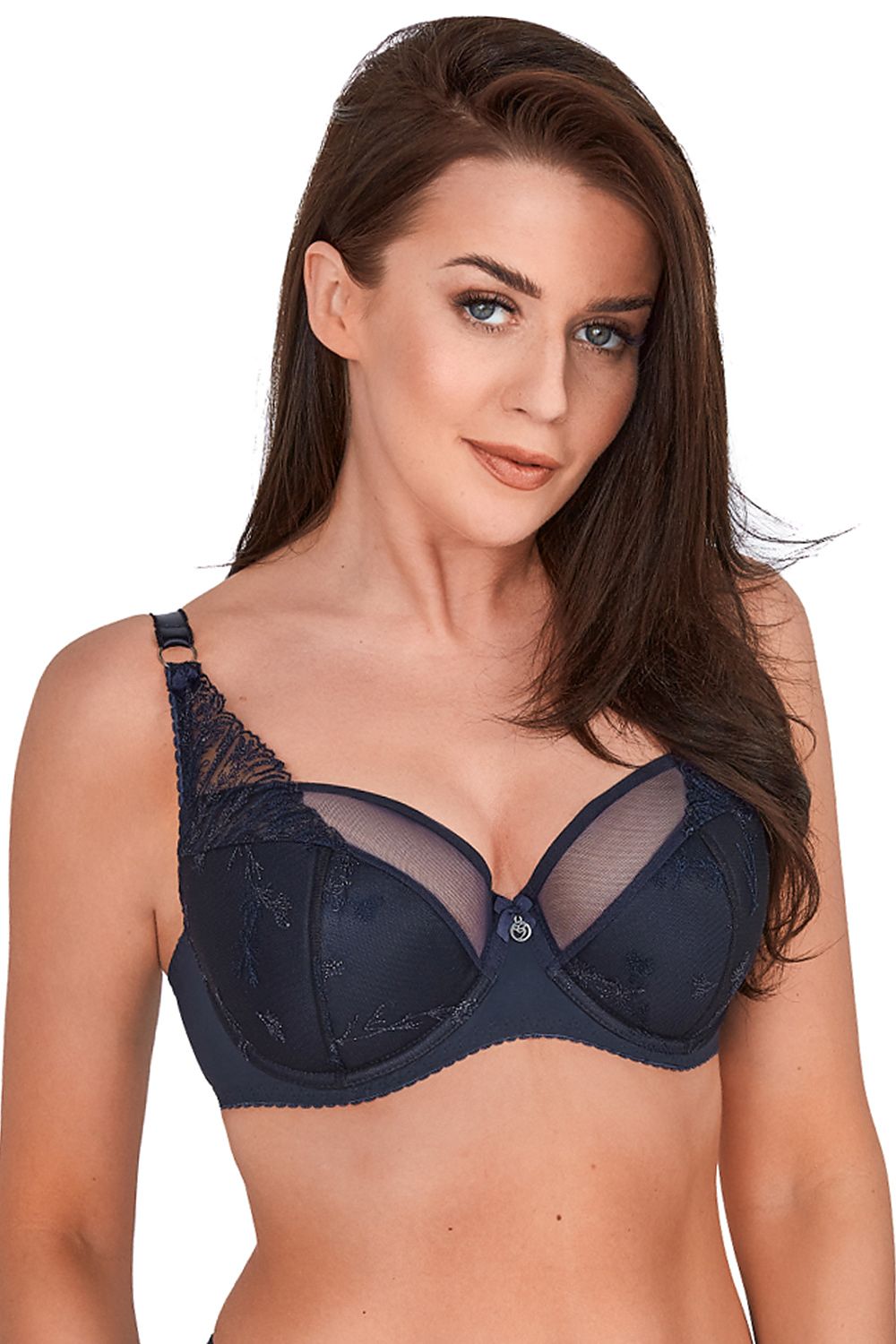 Stylish Love Story Semi-Soft Bra Navy Blue Cups Made Of Mesh And Subtle Embroidery A Bow And A tag Between Cups
