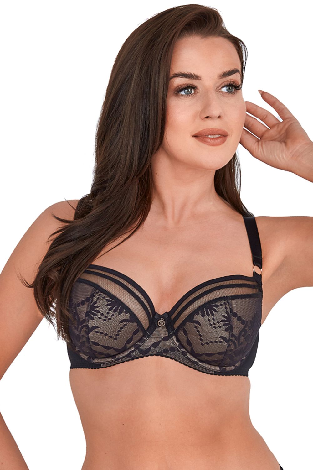 Forever Desired Semi-Soft Black Bra Mesh And Decorative Straps Cover The Upper Part Of The Cup The Bridge And Cups Are Covered With Beautiful Lace
