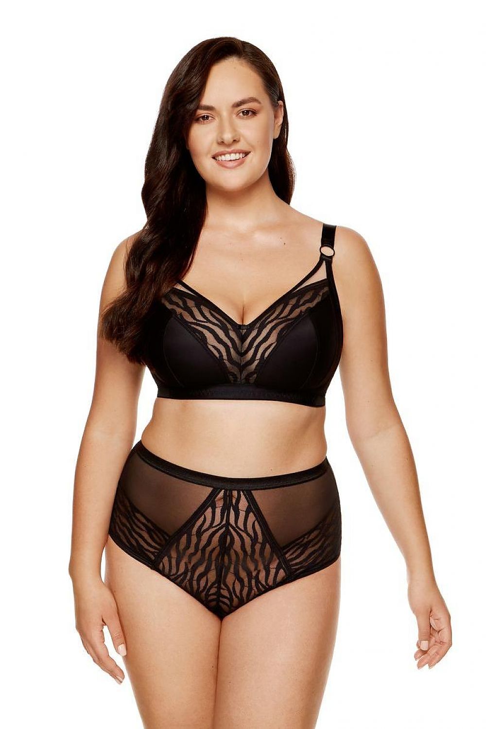 Hunt Is Over Soft Cups Bra Wire-Free Made Of Knitted Fabric & Animal Pattern Lace Designed For Medium To Large Breasts And Extended Sizes Back Made Of Tulle
