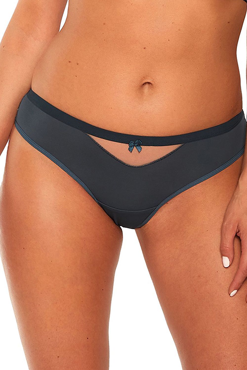 Never Done Exploring With Your Man Brazilian Panties  Navy Blue With Light Pink Design Lace Back And A Bow On The Front Adds Unique Charm And Sytle