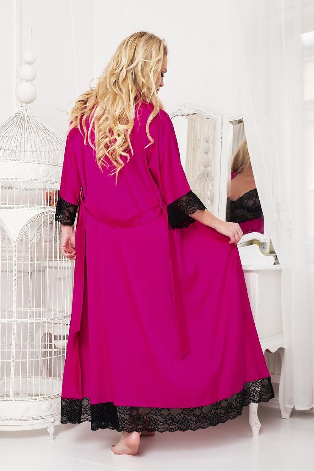 Luxurious Long Satin Dressing Gown Delicate Flowing Satin Graces Your Silhouette The Bottom And Sleeves Have Lace To Add To Its Uniqueness The Waist Has A Belt  Many Colors