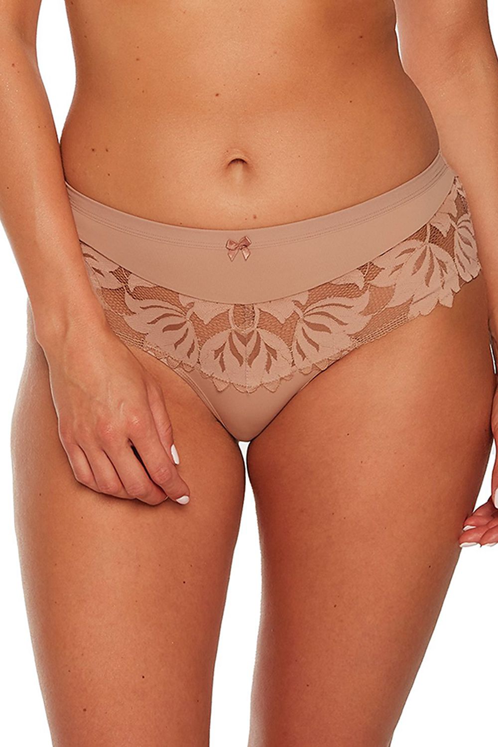 Floral Lace Panties Brown Classic Cut With Bow On The Front