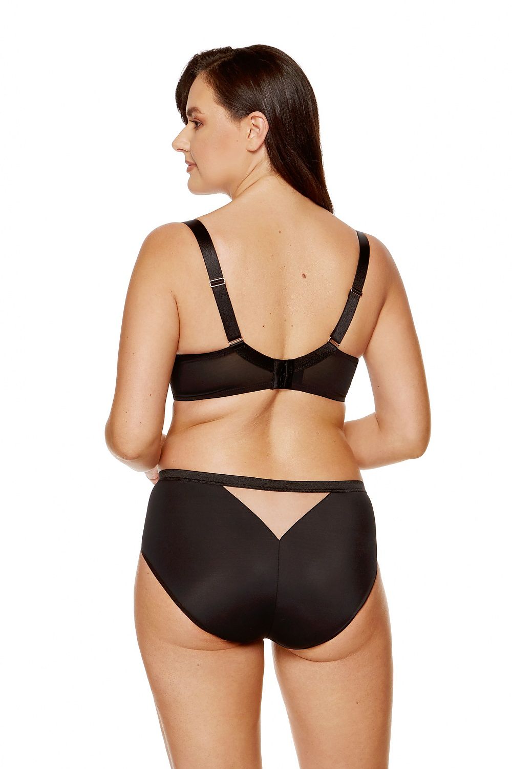 Classy Elegant Panties Black & Beige Smooth Knit Fabric Mesh And Embroidery In A Floral Pattern Eye-Catching Tulle Decoration On The Back