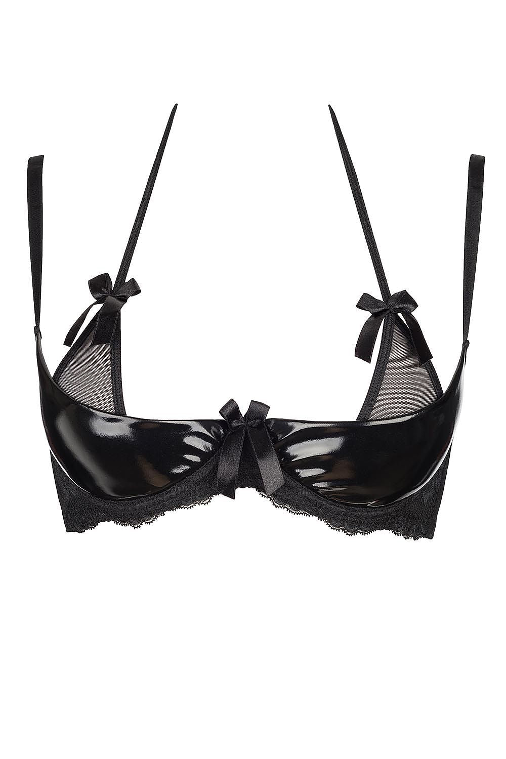 Dazzling Black Sexy Cupless Bra With Lace Sides & Glossy Tulle