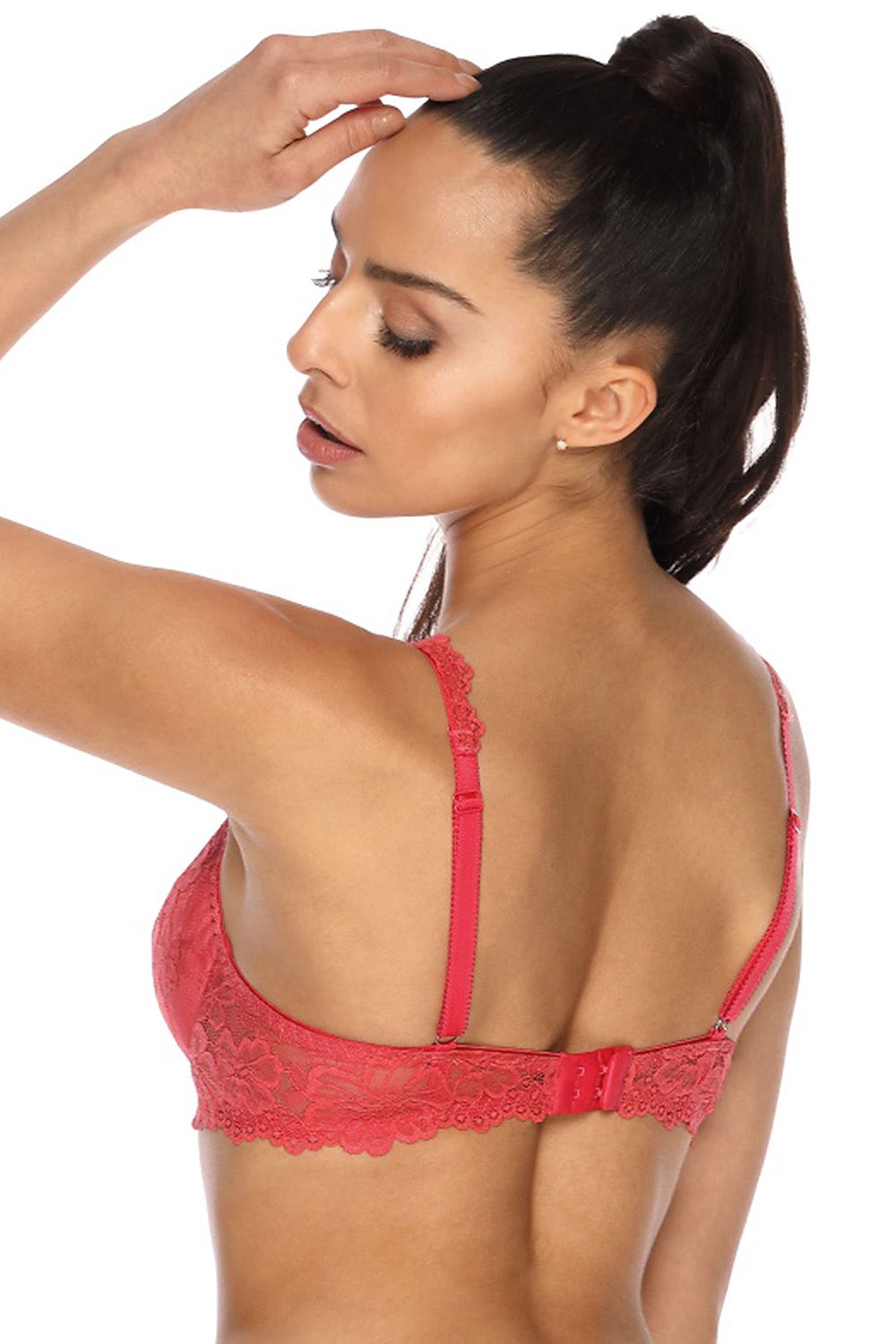 Pink Padded Bra With Cups Made Of Lace Floral Design