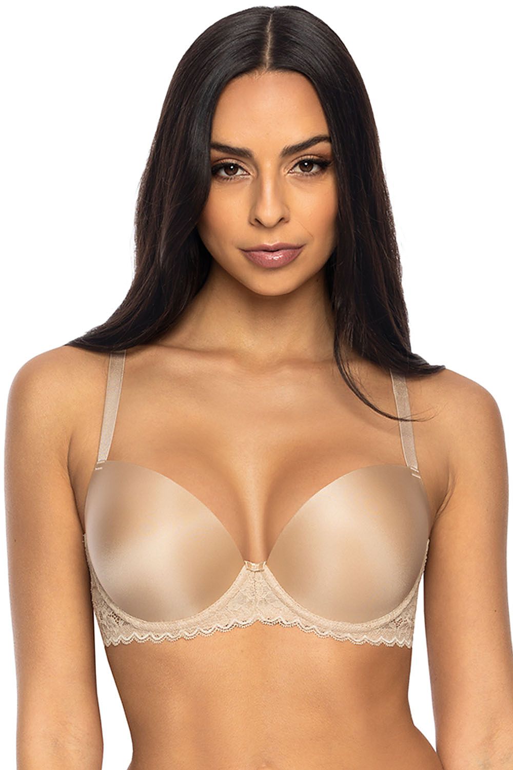 Fashionably Smooth Beige Push-Up Bra Smooth Cups And Lace Everywhere!