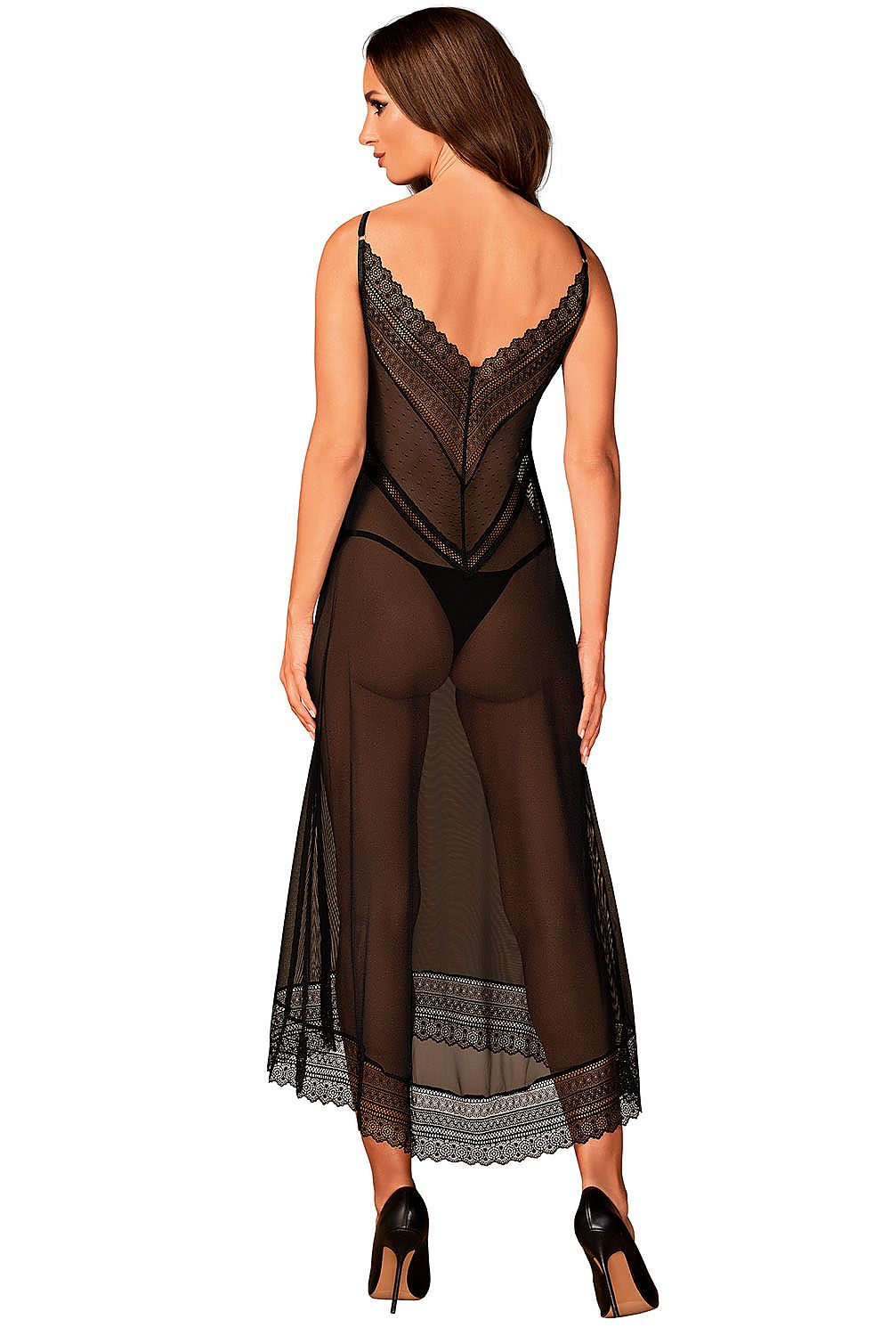Chic Long Nightgown Ignites Your Senses Cut Perfectly Exphasize Your Silhouette Beutifully Decorated Bra Elegant Silver Pendant At Your Waist Sexy See-Through Fabric Takes Care Of The Right Dose Of Spiciness