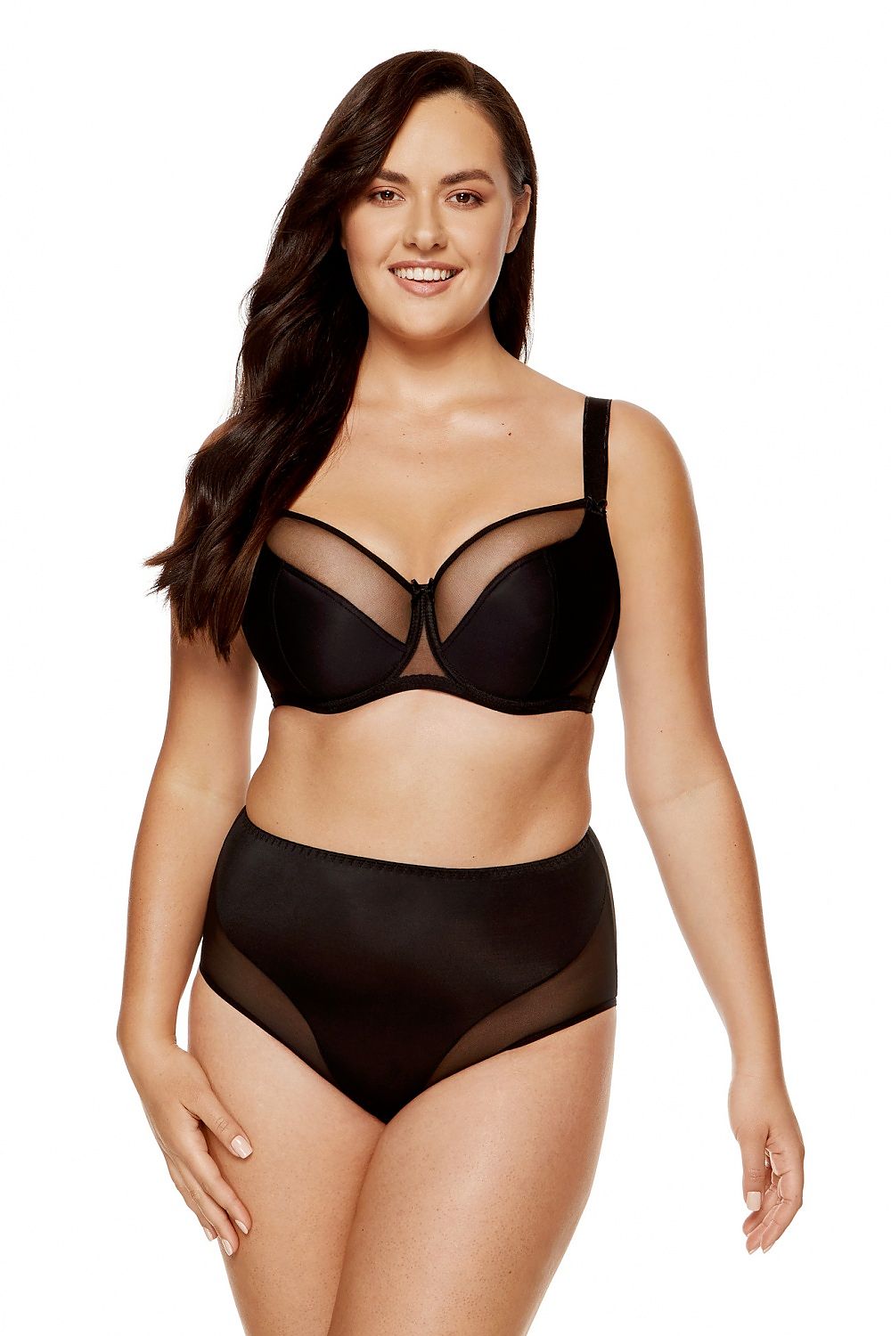Don't Be Shy Soft Bra Black 3-Piece Bowls Made Of Knitted Fabric & Tulle The Back Is Made Of Reinforced Tulle The Width Of The Straps Increases With The Size Of The Bra, Straps Lined On Soft Laminate In Maxi Sizes Vertical Side Whalebones Stabilize Bra
