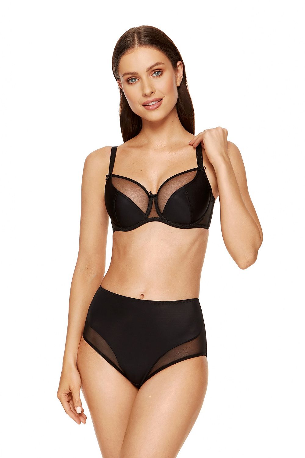 Don't Be Shy Soft Bra Black 3-Piece Bowls Made Of Knitted Fabric & Tulle The Back Is Made Of Reinforced Tulle The Width Of The Straps Increases With The Size Of The Bra, Straps Lined On Soft Laminate In Maxi Sizes Vertical Side Whalebones Stabilize Bra