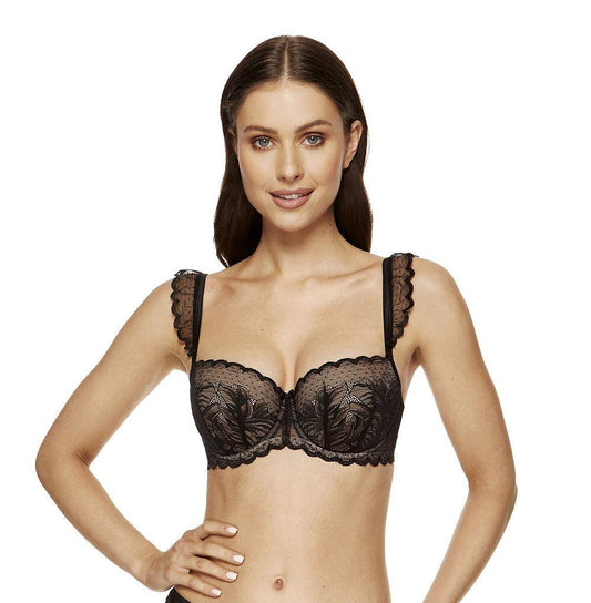 Stiffened Push-Up Bra Black & Beige Cups Made Of Corset Foam With Floral Lace On The Outside  Decorative Frills On Straps Can Be Detached The Cups Have Pockets The Inner Part Of The Cups Is Covered With Cotton Making Them Skin-Friendly The Back Is Lace