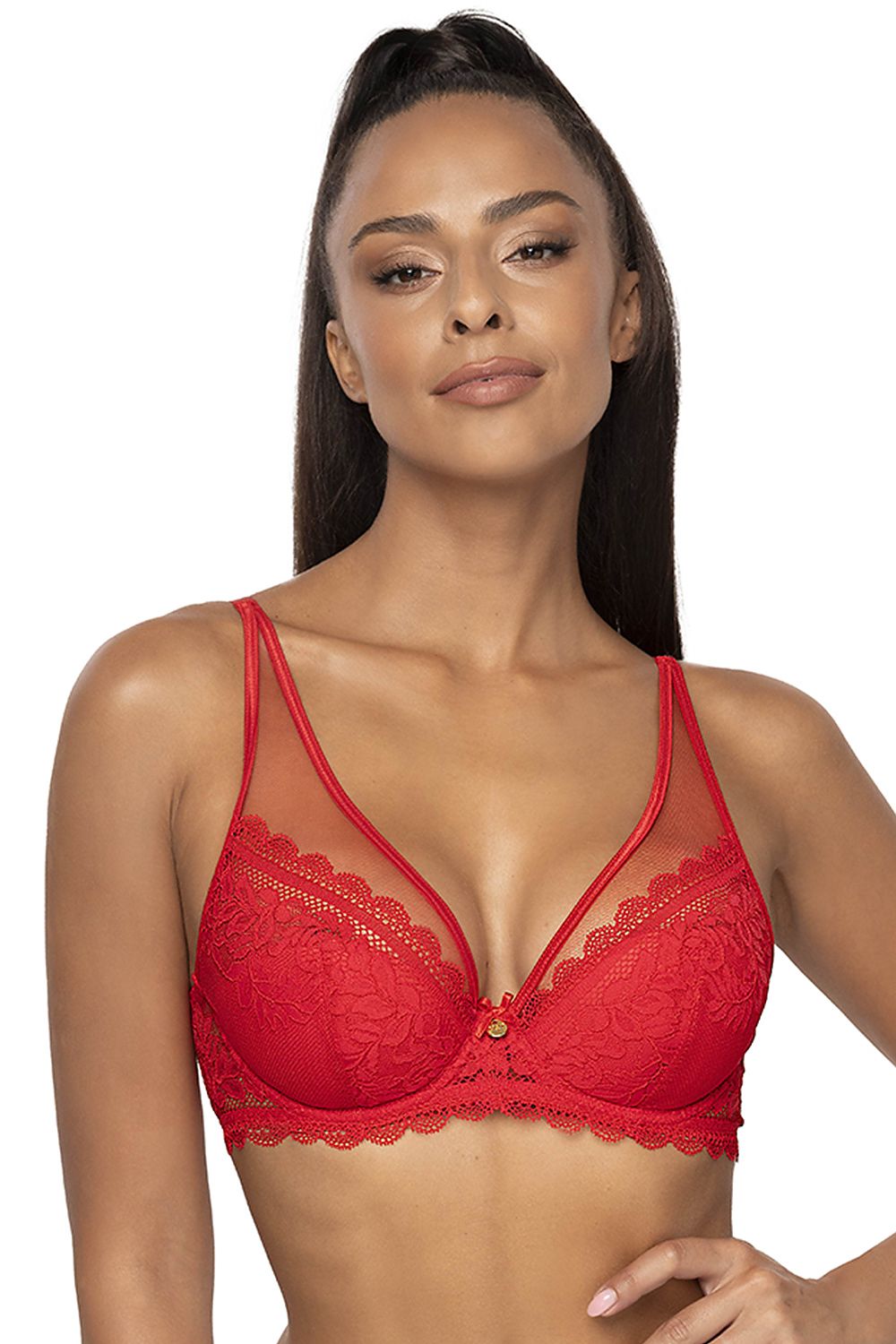 Elegant Push-Up Bra Floral Lace Removable Enlargement Inserts Inside Cup Lined With Cotton  3 Colors