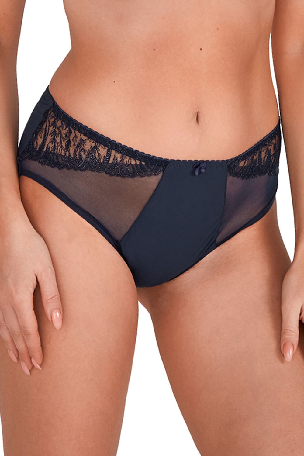 Stylish Love Story Panties Navy Blue  Classic Top Full Cut Embroidery And Mesh Inserts On The Front