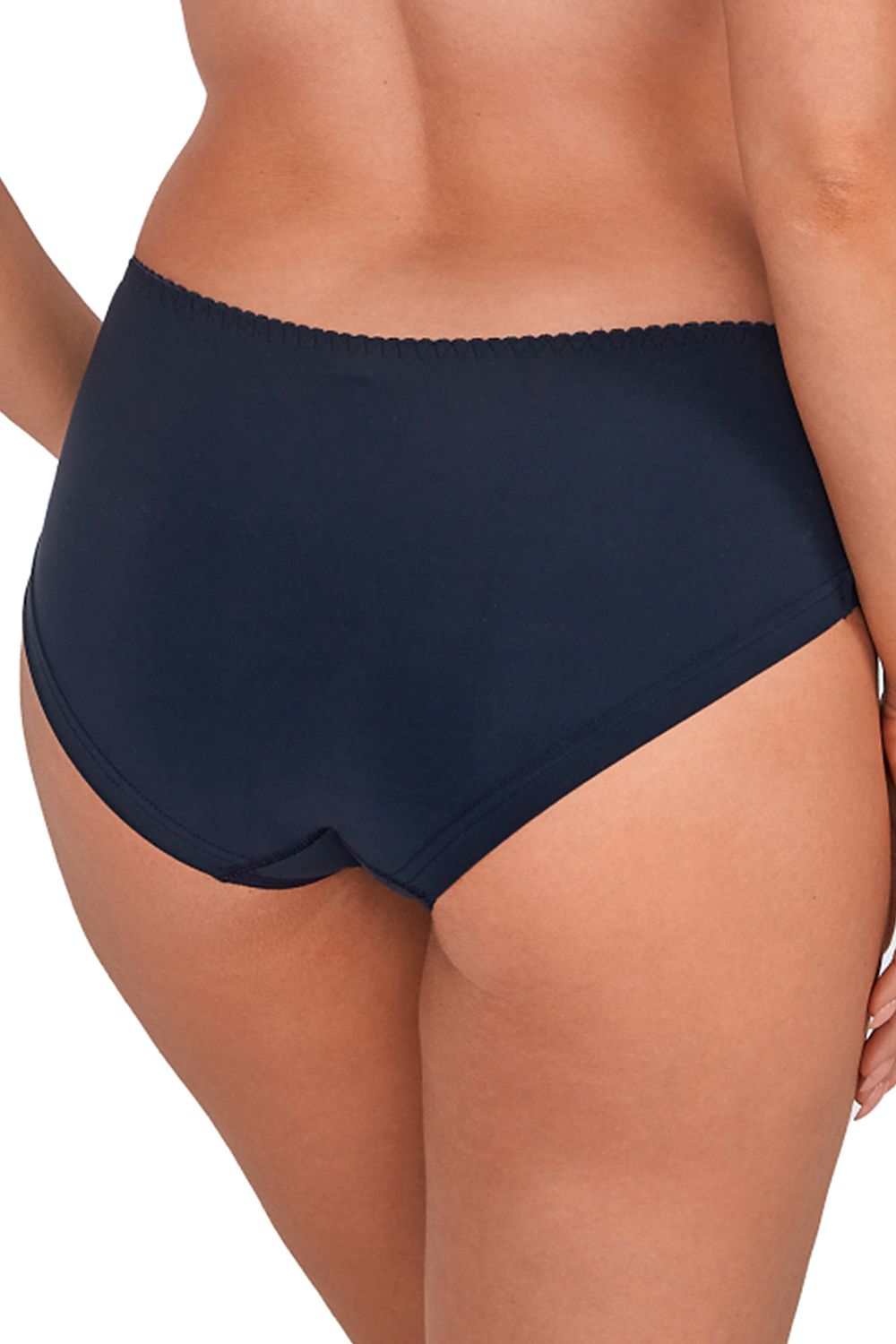 Stylish Love Story Panties Navy Blue  Classic Top Full Cut Embroidery And Mesh Inserts On The Front