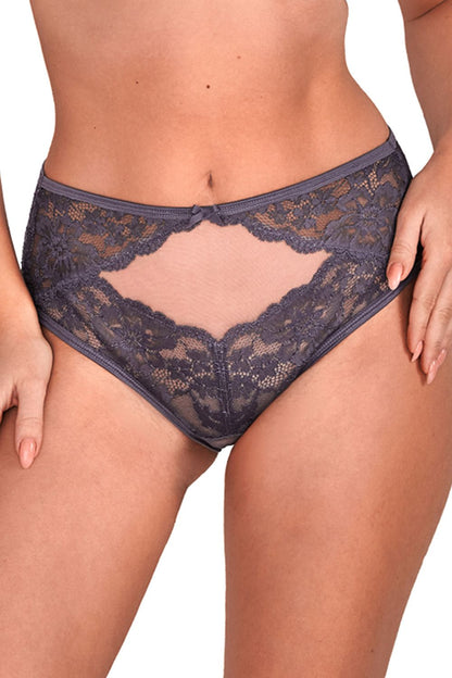 Purple Panties Full Cut Fully Made Of Lace Mesh Inserts Decorative Bow On The Front