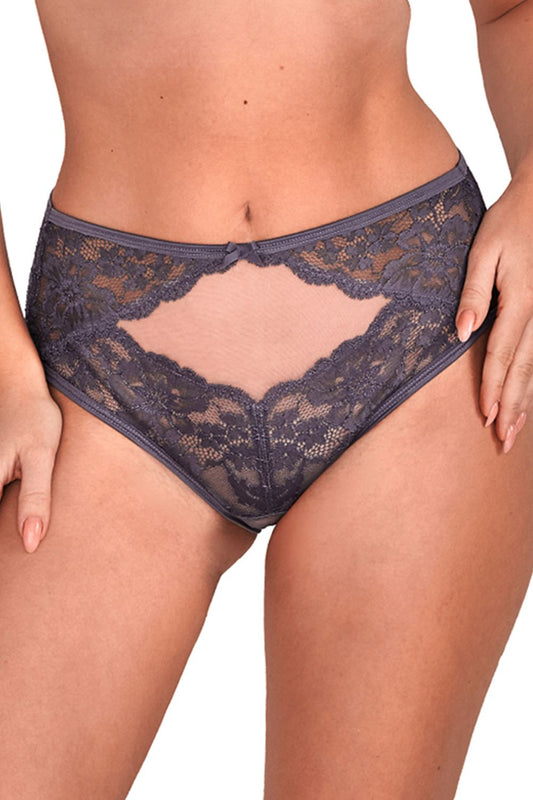 Purple Panties Full Cut Fully Made Of Lace Mesh Inserts Decorative Bow On The Front