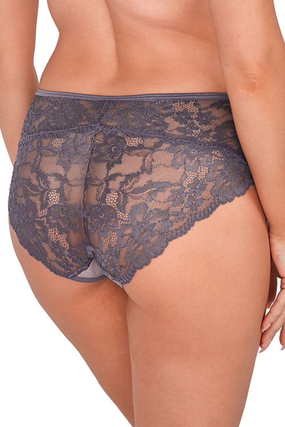 Purple Panties Full Cut Fully Made Of Lace Mesh Inserts Decorative Bow On The Front