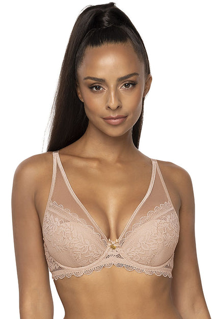 Elegant Push-Up Bra Floral Lace Removable Enlargement Inserts Inside Cup Lined With Cotton  3 Colors
