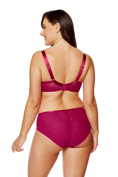 Elegant Pink Soft Bra Shimmering Embroidery See-Through Cups With A Gold Ornament Between Them The Back Is Elastic Tulle