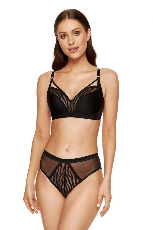 Hunt Is Over Soft Cups Bra Wire-Free Made Of Knitted Fabric & Animal Pattern Lace Designed For Medium To Large Breasts And Extended Sizes Back Made Of Tulle