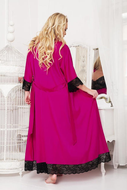 Luxurious Long Satin Dressing Gown Delicate Flowing Satin Graces Your Silhouette The Bottom And Sleeves Have Lace To Add To Its Uniqueness The Waist Has A Belt  Many Colors