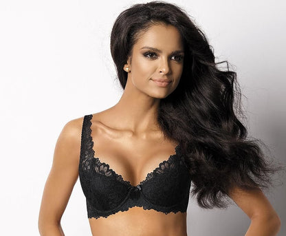 Beautiful Lace With Floral Motif Padded Bra Back Made Of Mesh Lace Is On Straps  3 Colors