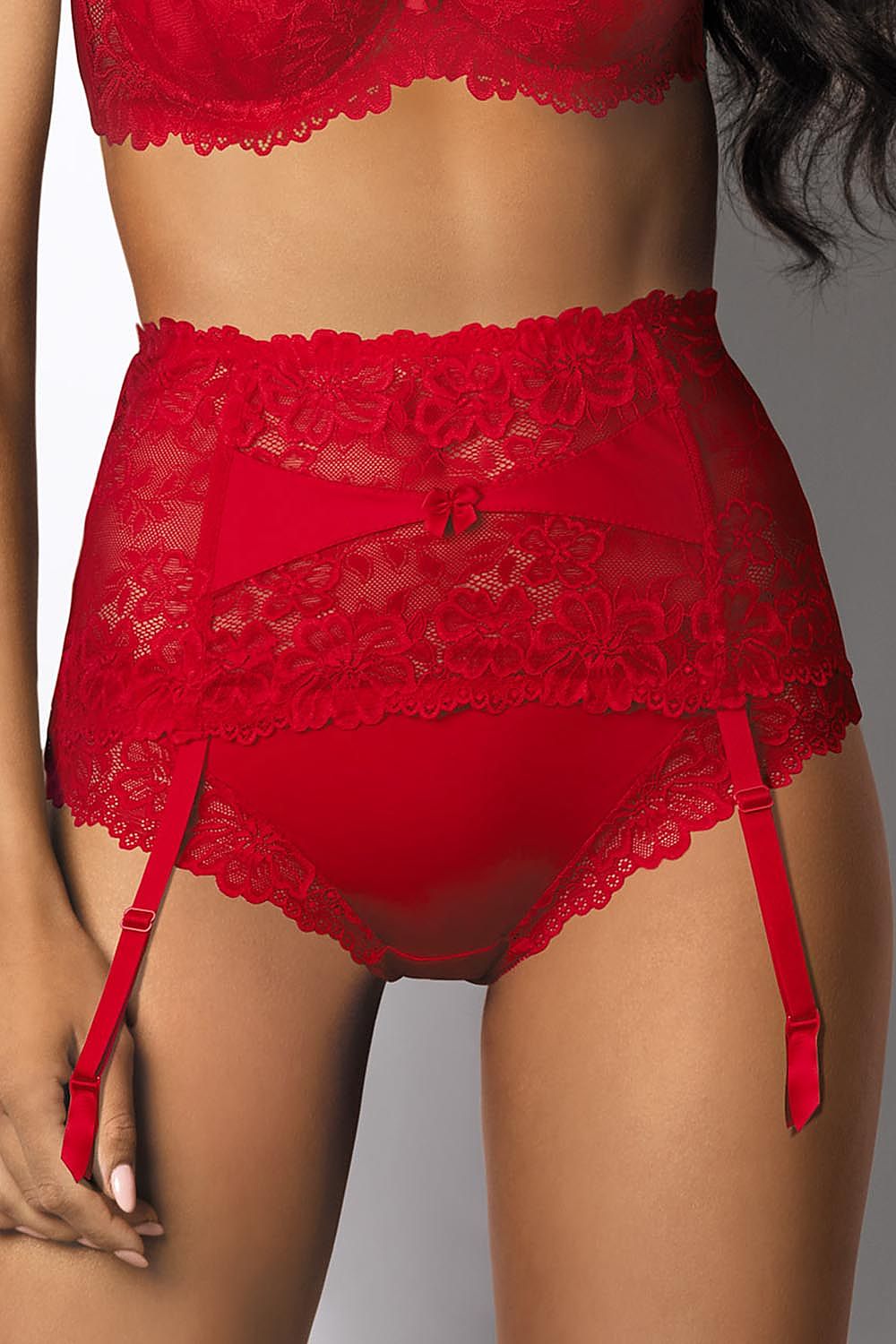 Wild And Hot Garter Belt Made Of Red Lace With A Bow Showing Up Front In The Middle