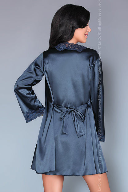 Satin Richly Embroidered Lace Babydoll With Lace Trim On Neckline And Thong Robe Has Lace On Neckline And Sleeves Ties In Back