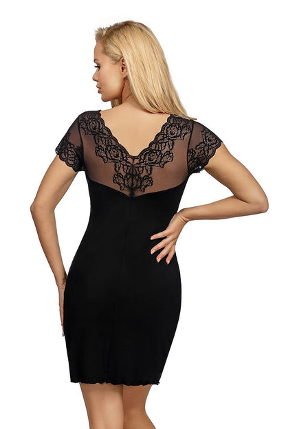 Aura Of Passion Nightgown Semi-Transparent Fabric With Dynamic Form The Neckline Shoulders And Back Are Wrapped In Mesh Lace And Floral Embroidery Elegant And Sensual
