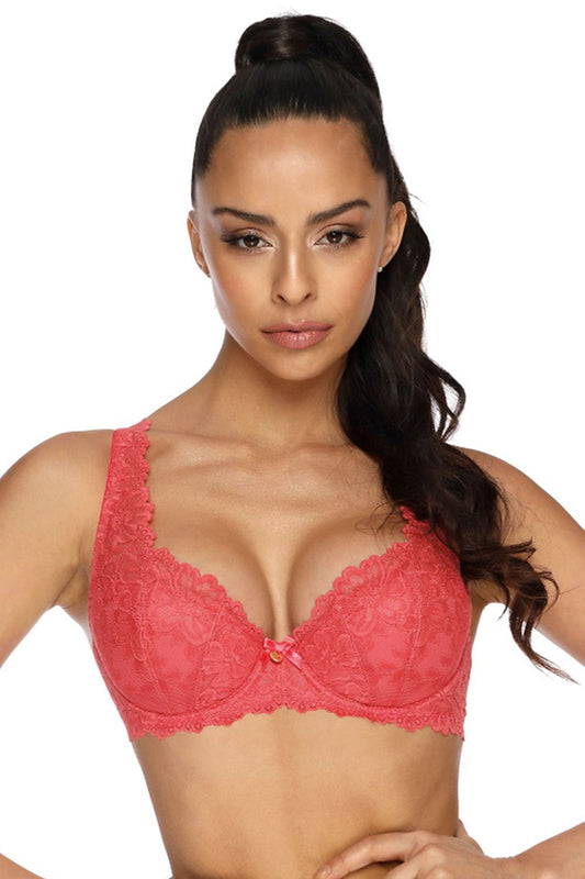 Pink Padded Bra With Cups Made Of Lace Floral Design