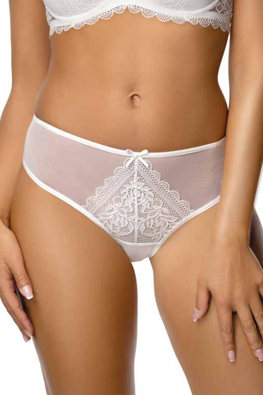 Lace Panties Floral Motif Mesh On Front With Satin Bow  3 Colors