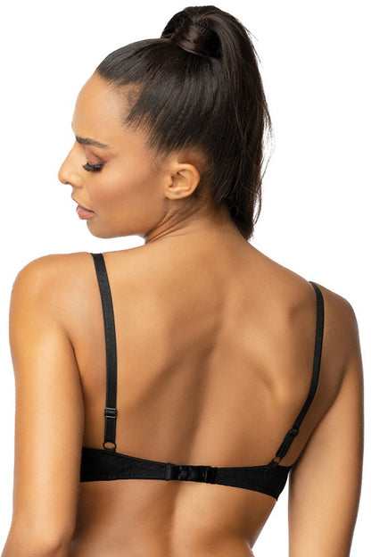 Beautiful Classic Black Puush-Up Bra Made Of Smooth Knit Fabric With Floral Pattern Removable Magnifying Inserts  Low Bridge Perfectly Emphasizes Your Cleavage Your Man Will Be Grateful