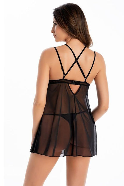 Part Of The Storm Sexy Black Lingerie Transparent Mesh Covers Just The Right Places On The Back The Straps Are Crossed And Triangle Shape Cut-out Design  Deep Cutout On The Neckline Well-Shaped Cups Expose Your Breasts Wonderfully Includes Skimpy Thong