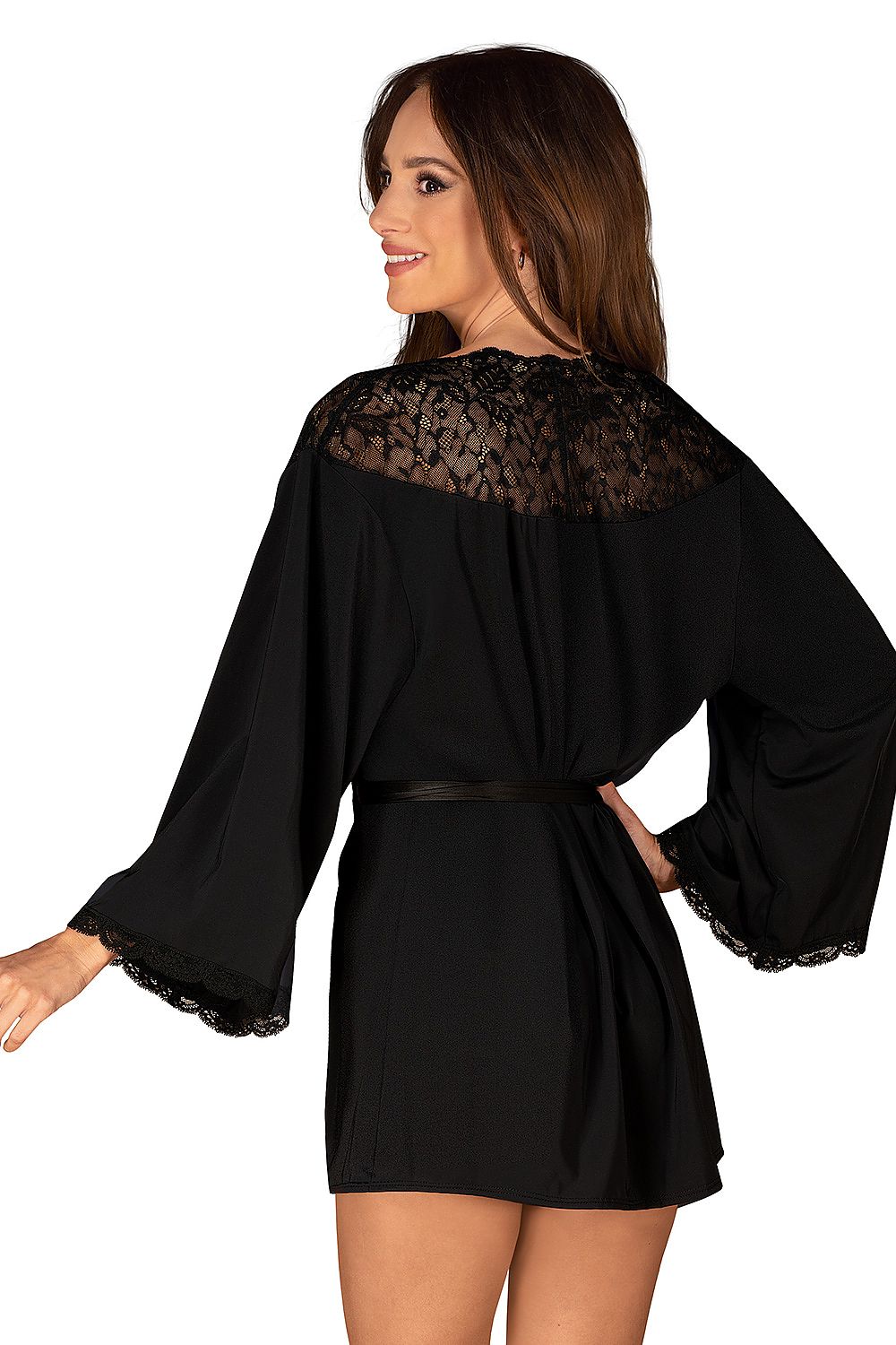 Elegant Black Negligee With Lace All Over