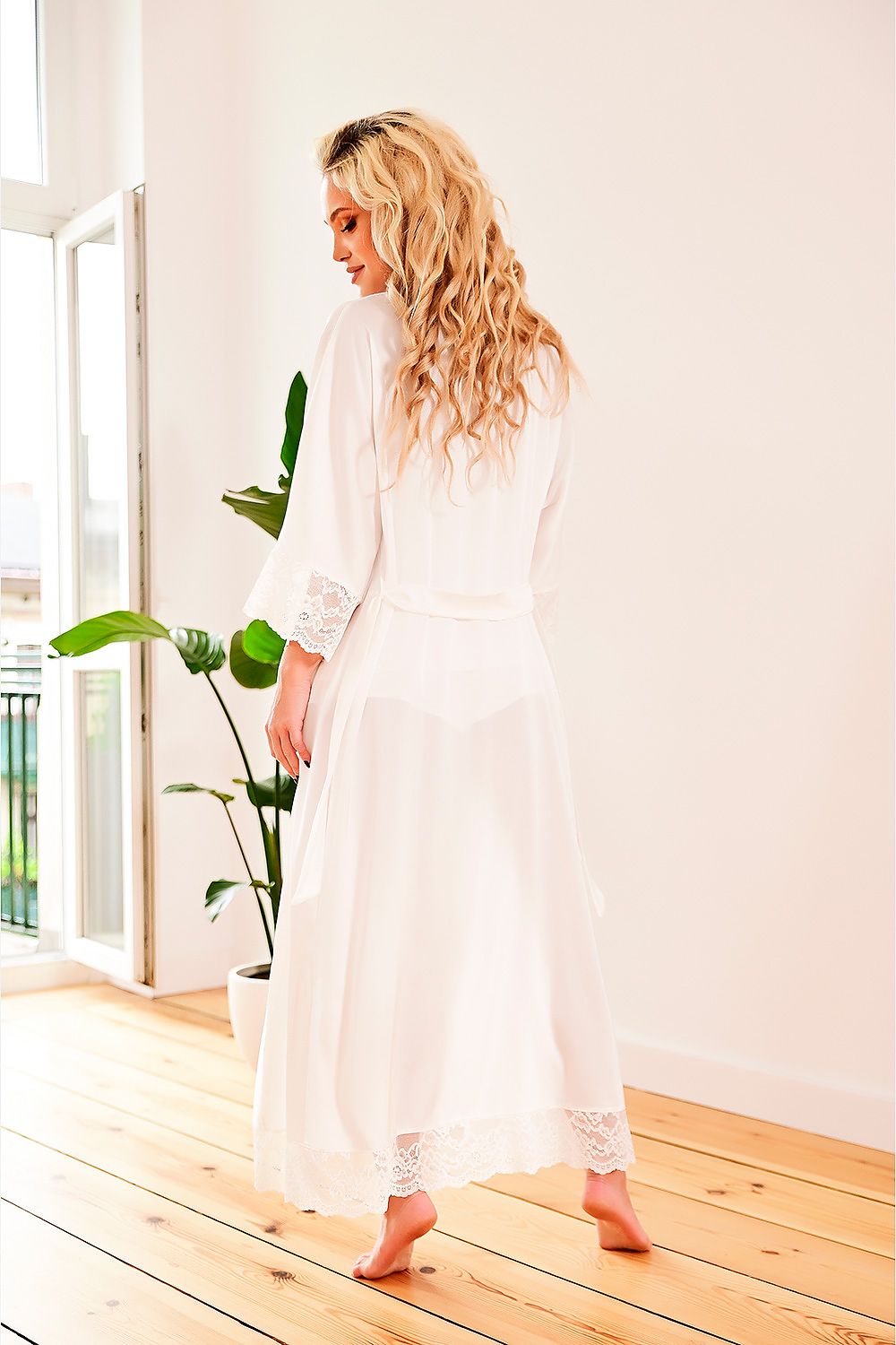 Luxurious Long Satin Dressing Gown Delicate Flowing Satin Graces Your Silhouette The Bottom And Sleeves Have Lace To Add To Its Uniqueness The Waist Has A Belt  Many Colors